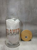 "Flawed but Still Worthy" glass cup, 16 oz.