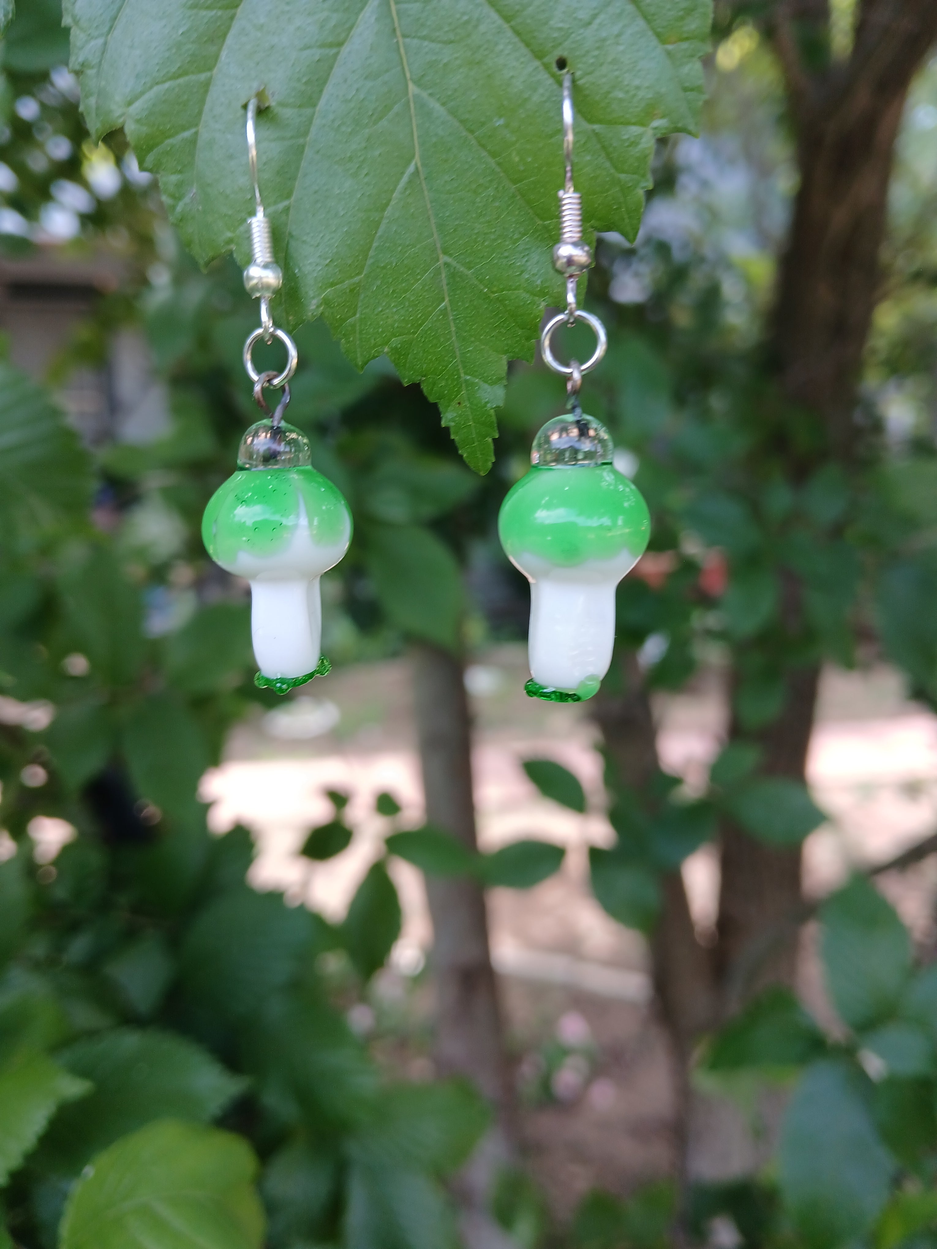 Green mushroom earrings
