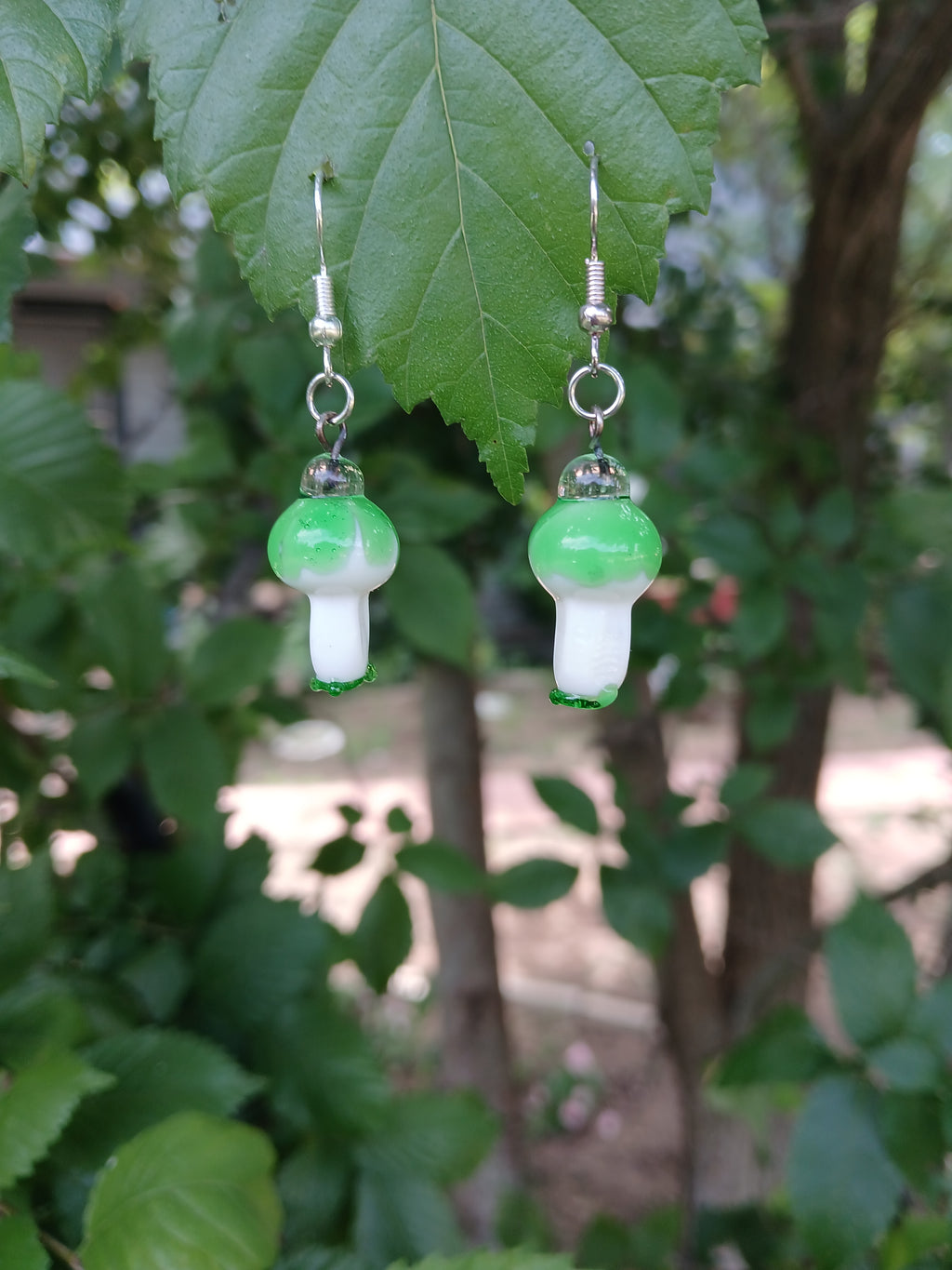 Green mushroom earrings