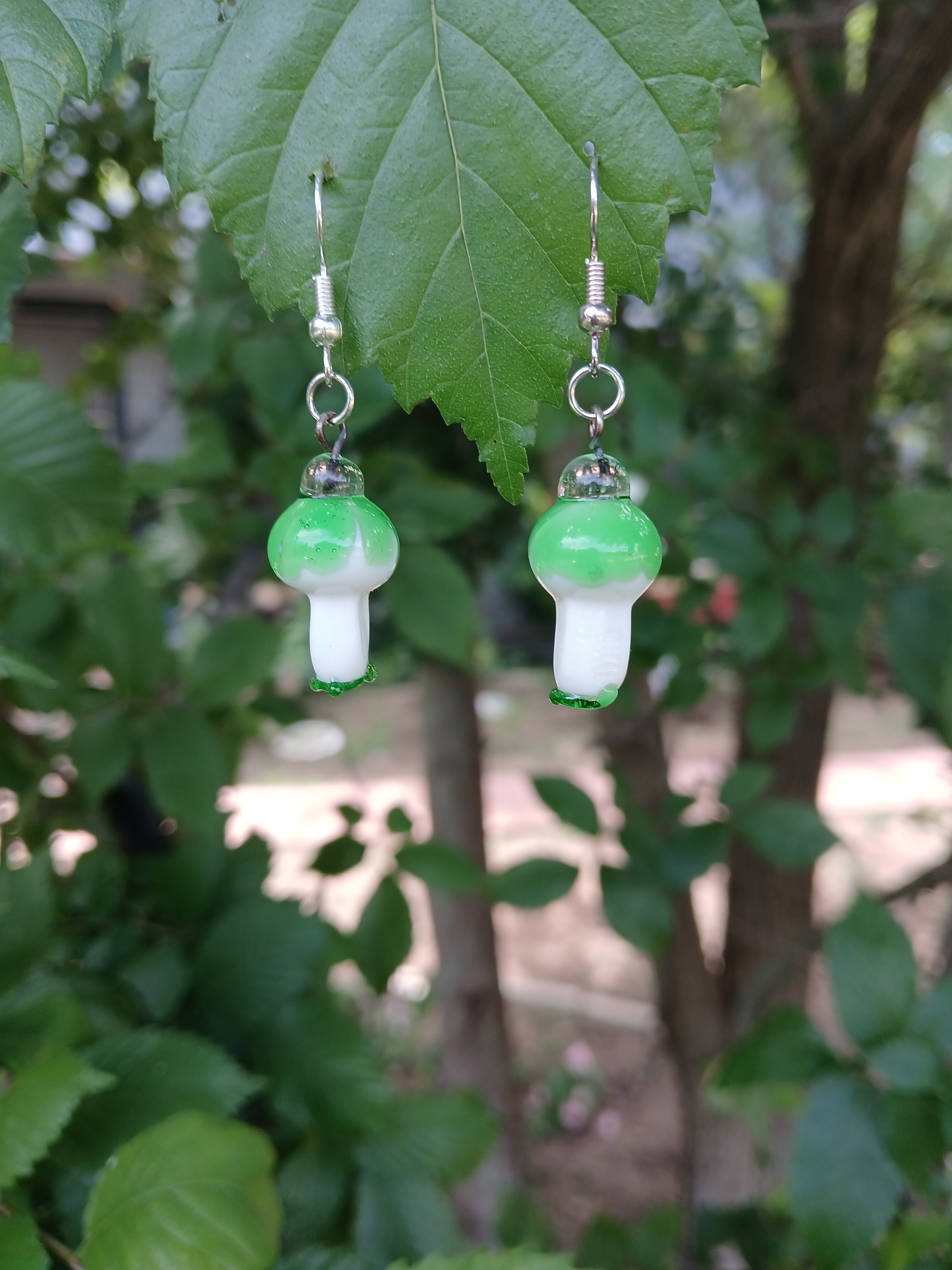 Green mushroom earrings